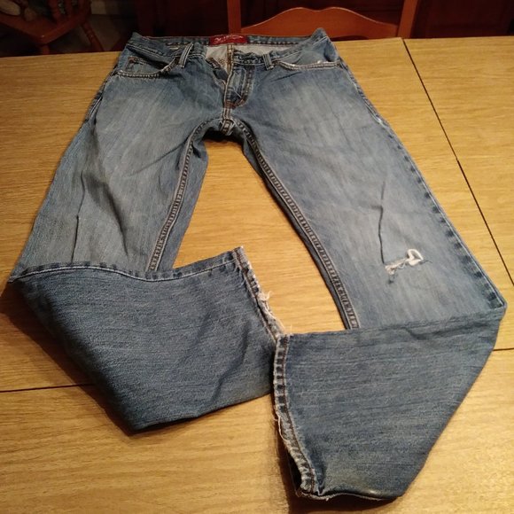 Mens Bootcut Distressed Jeans Men's Vintage Indigo Distress